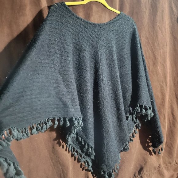 Forever 21 Sweaters - Fovever 21 Black pom-pom poncho size large